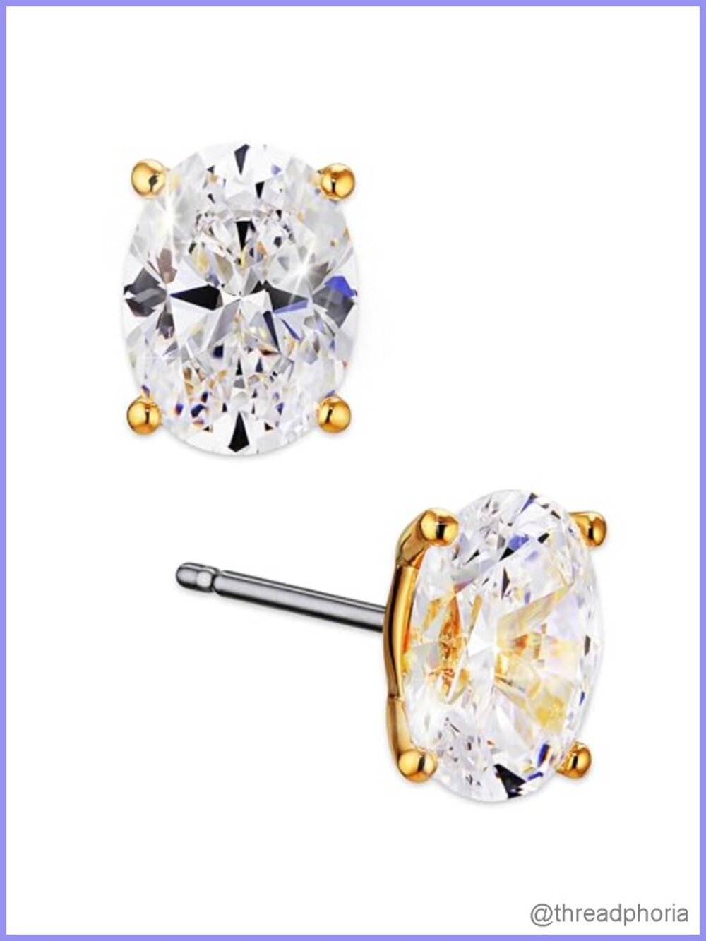 18K Gold Cubic Zirconia Stud Earrings Hypoallergenic Push Back